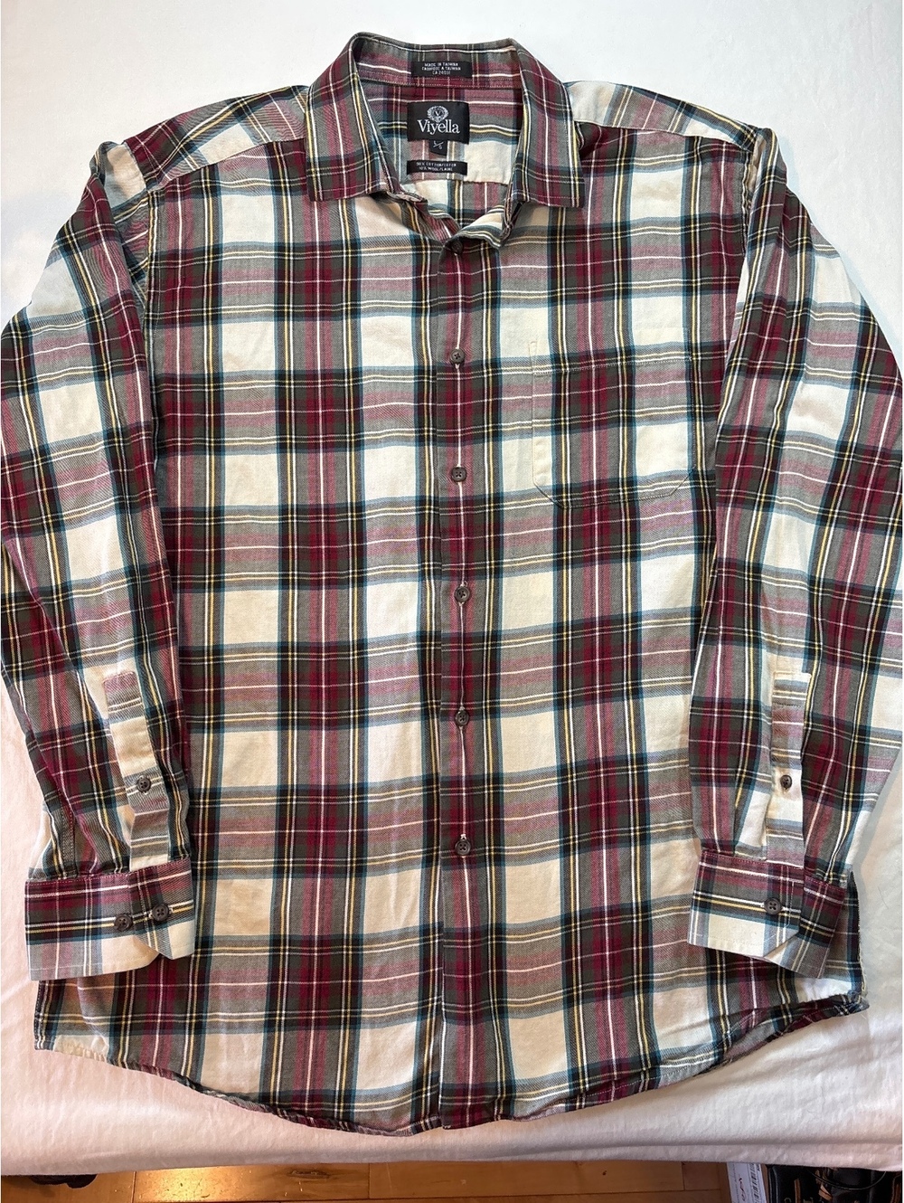 Viyella Men’s L Plaid Tartan Shirt 90% Cotton 10% Wool Made Taiwan